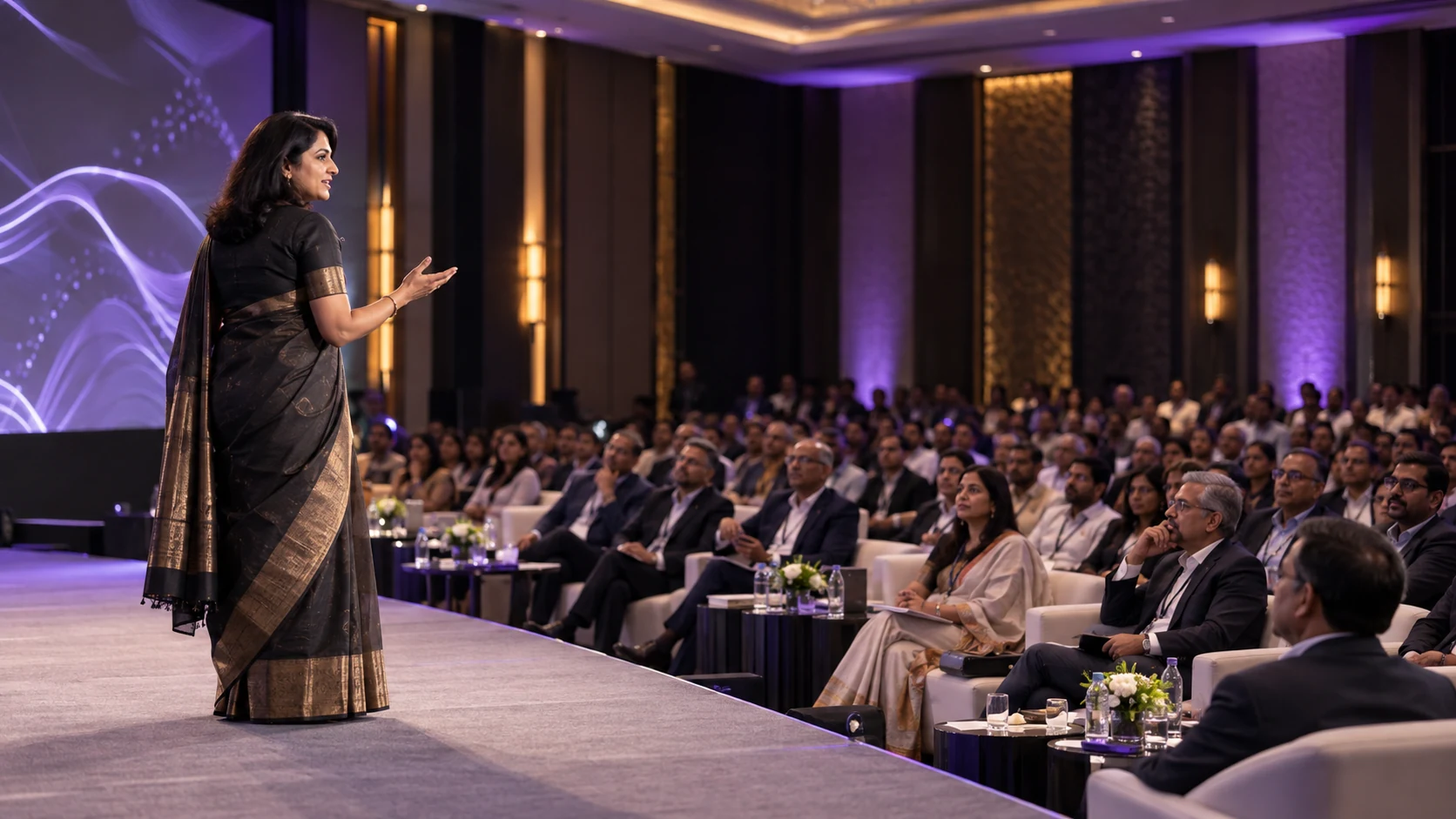 AI-generated illustration of an Indian conference keynote